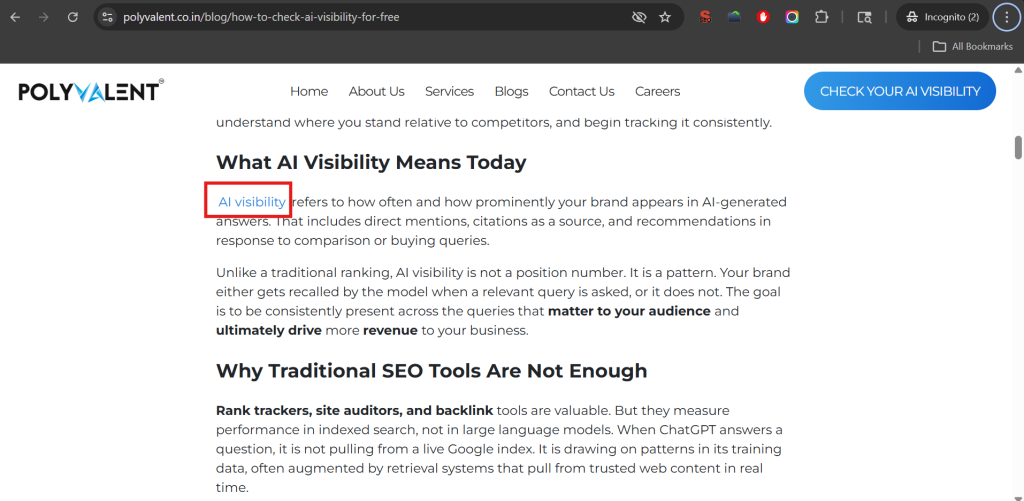 Internal Link in Website
