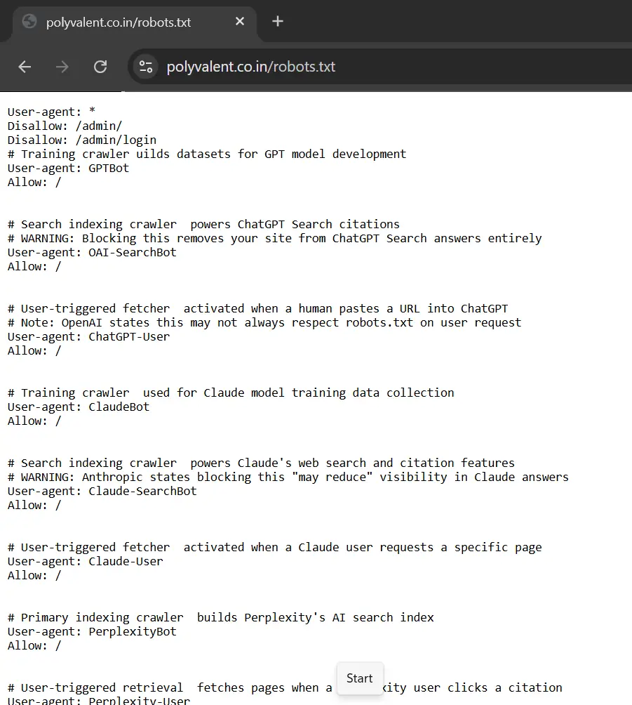 Showing Polyvalent Website Robots.txt File 