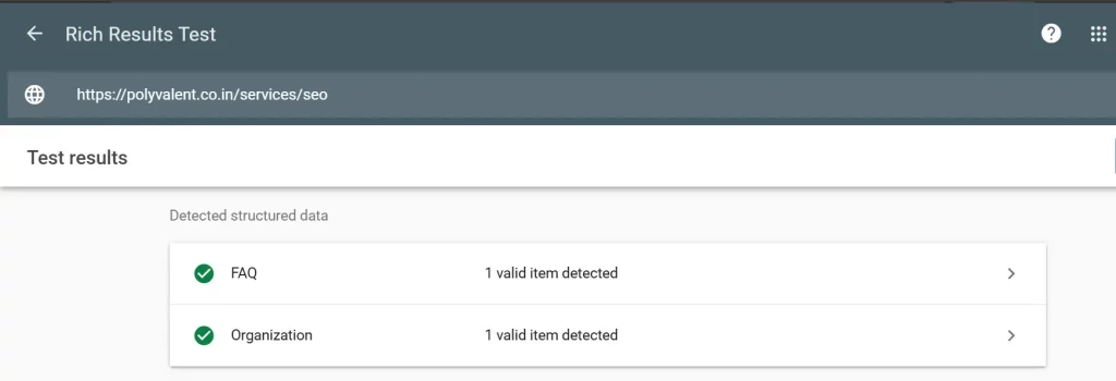 Rich Result website showing Schema of Polyvalent Service Page